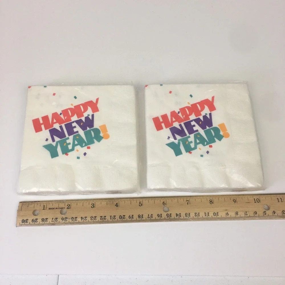 Hallmark Happy New Year‎ Vtg White Napkins Colorful 80s 90s Font 2 Packs Sealed